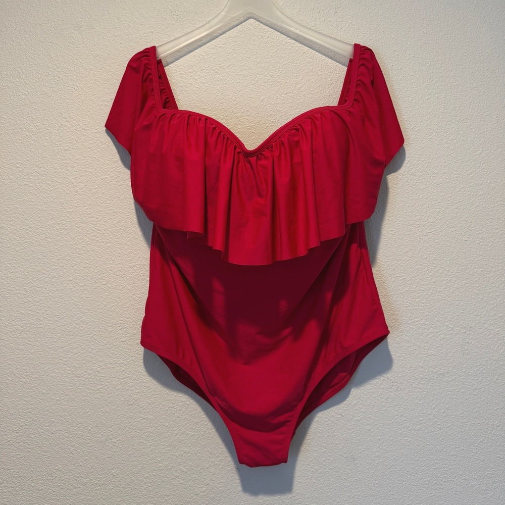 Tahiti Women Red Ruffle One Piece Swimsuit Plus Size 3X 22W 24W Cutout Back